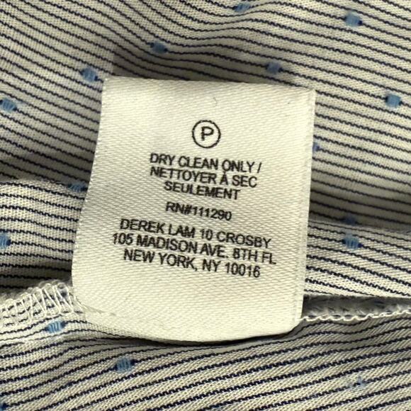 Derek Lam 10 Crosby Polka Dot Blouse Ruffle Sz 0 XS Blue Designer Button Up Top - Picture 9 of 10